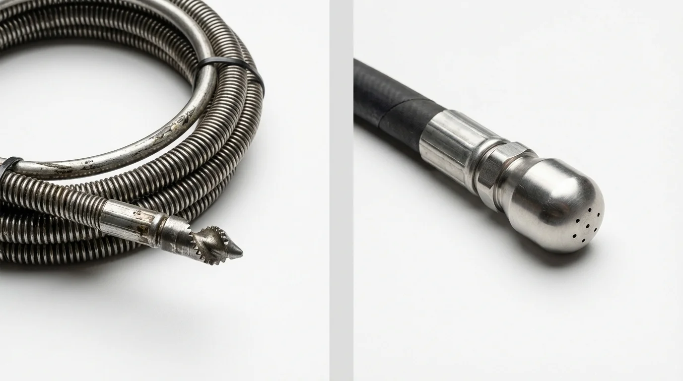 Drain snake cable and hydro jetting nozzle used for drain cleaning in Haw River, NC