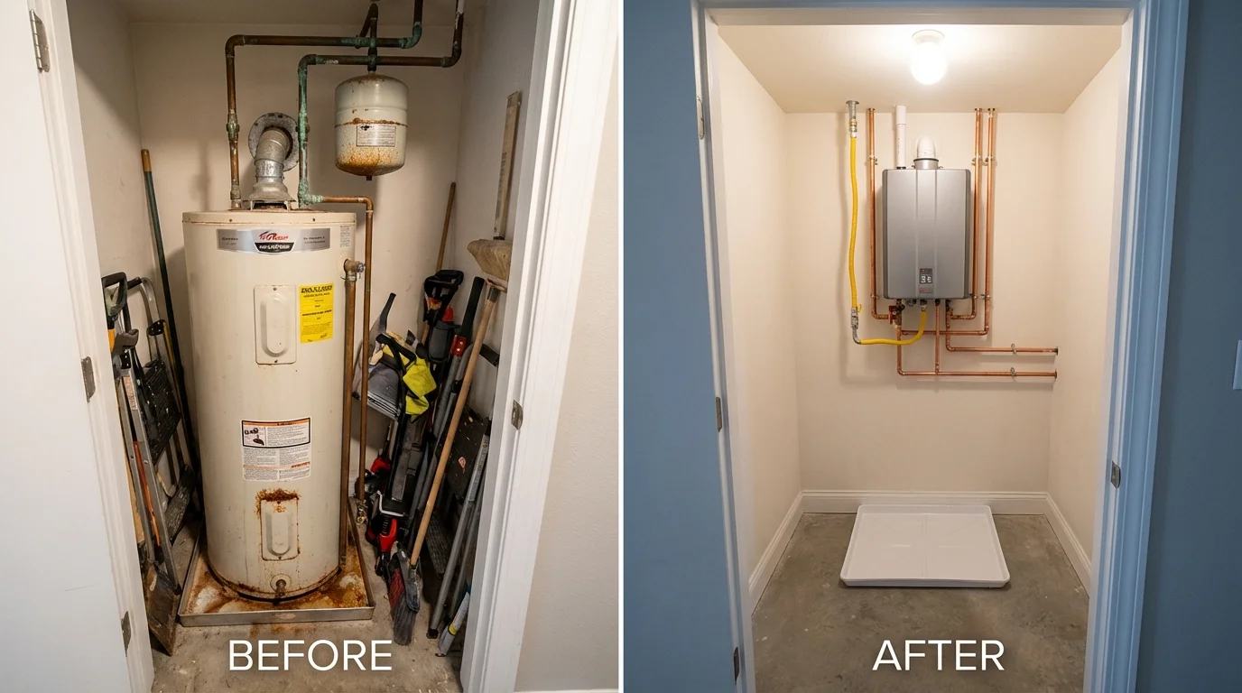 Tank water heater versus wall-mounted tankless unit comparison for Haw River, NC homeowners
