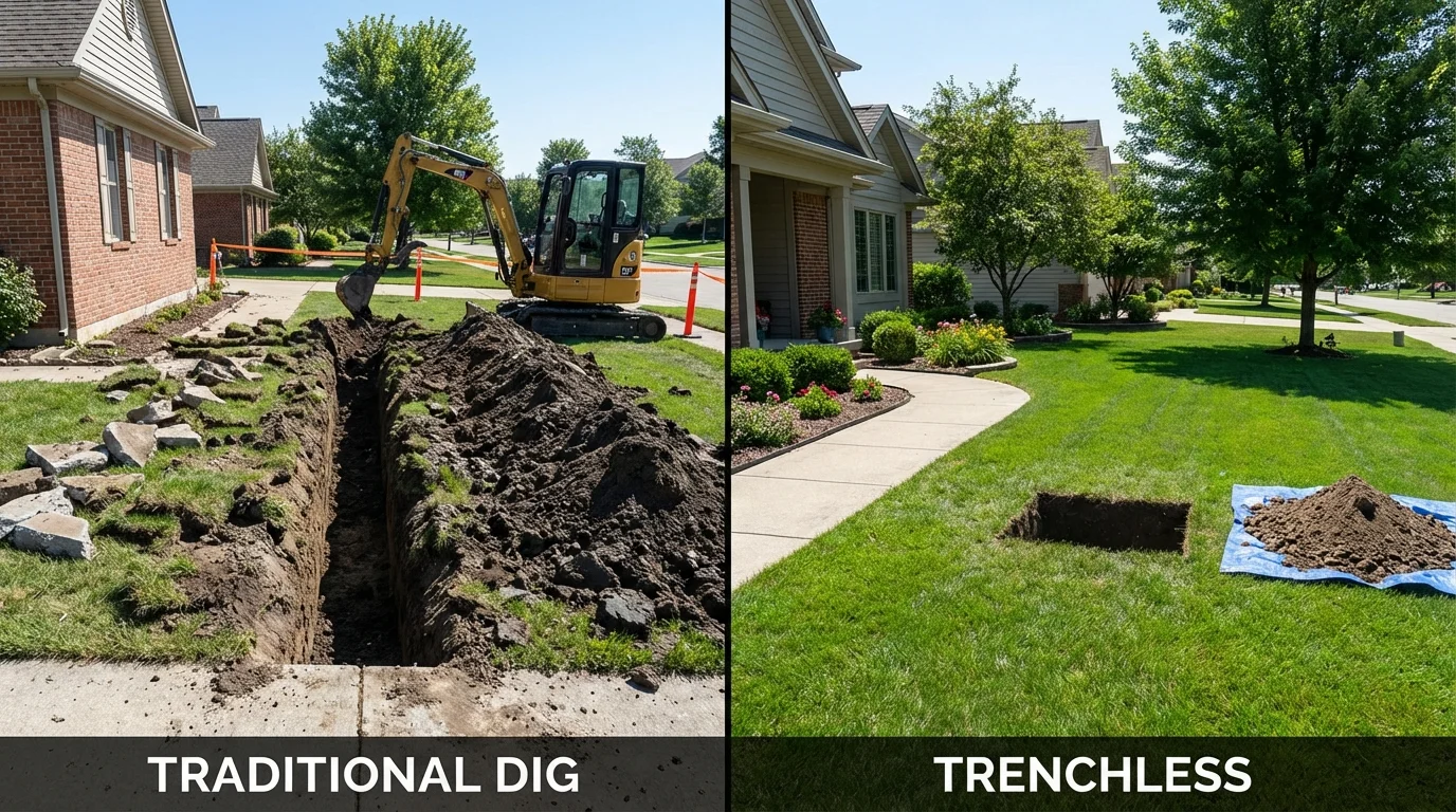 Trenchless sewer repair with minimal yard damage versus traditional excavation in Haw River, NC